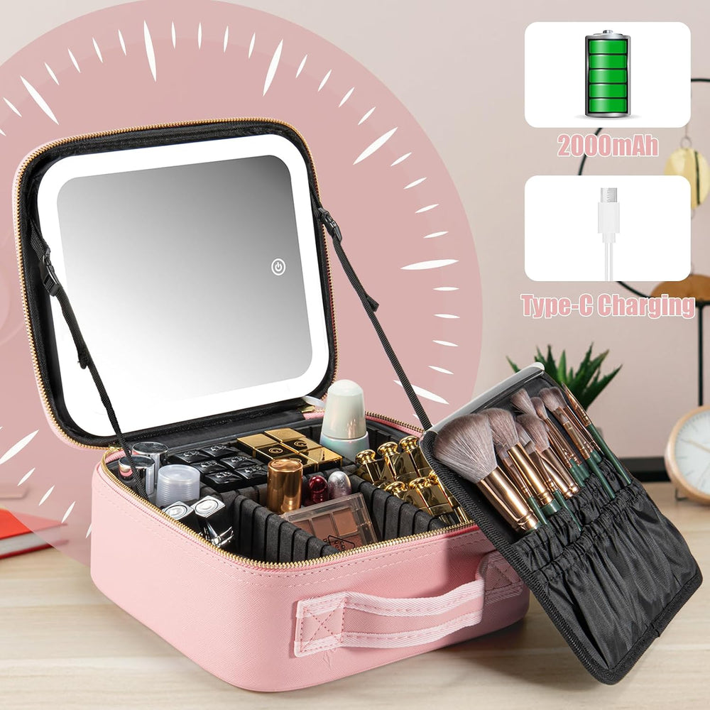 Extrei Gent Makeup Travel Train Case with Mirror LED Light 3 Adjustable Brigh...