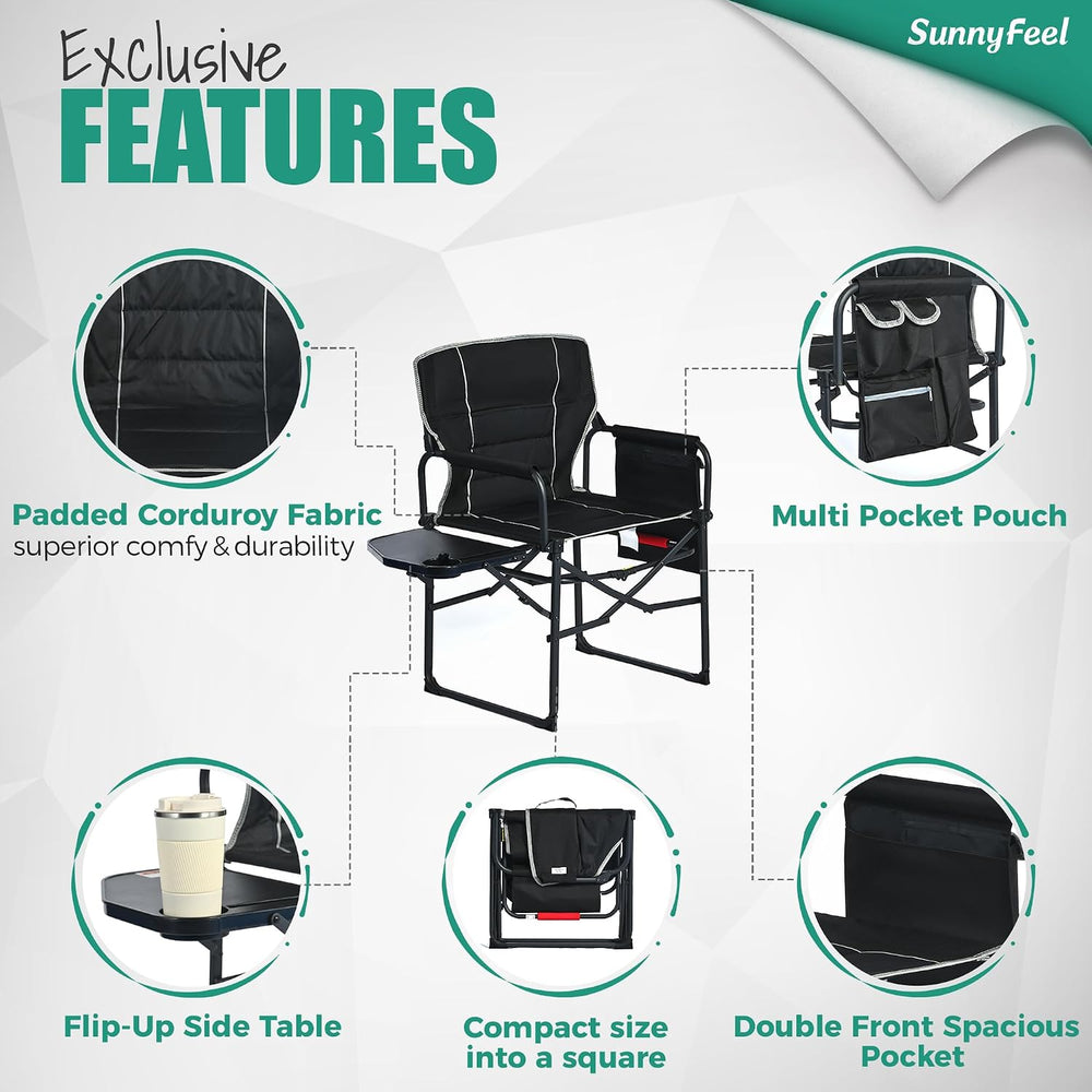 SUNNYFEEL Oversized Directors Camping Chair for Adults with Side Table | Padd...