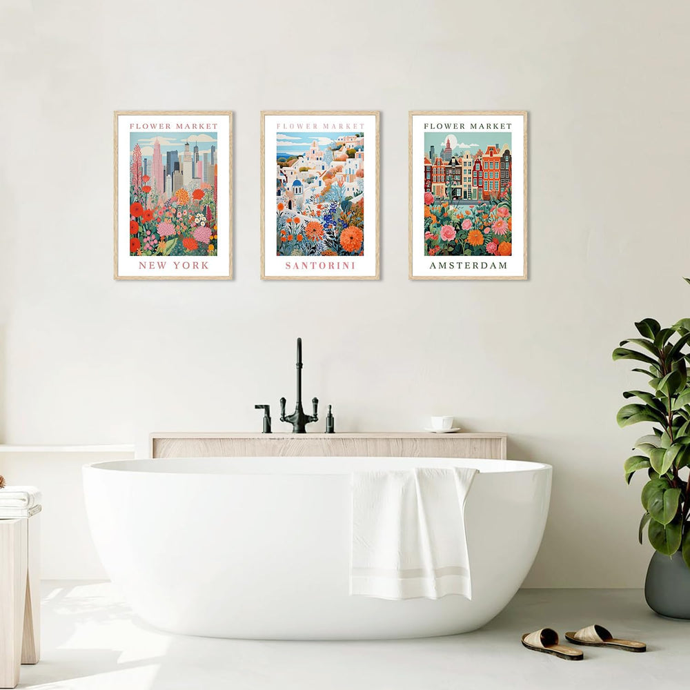 YUFEIART 3 Piece Colorful Flower Market Framed Wall Art Set of 3 12x16