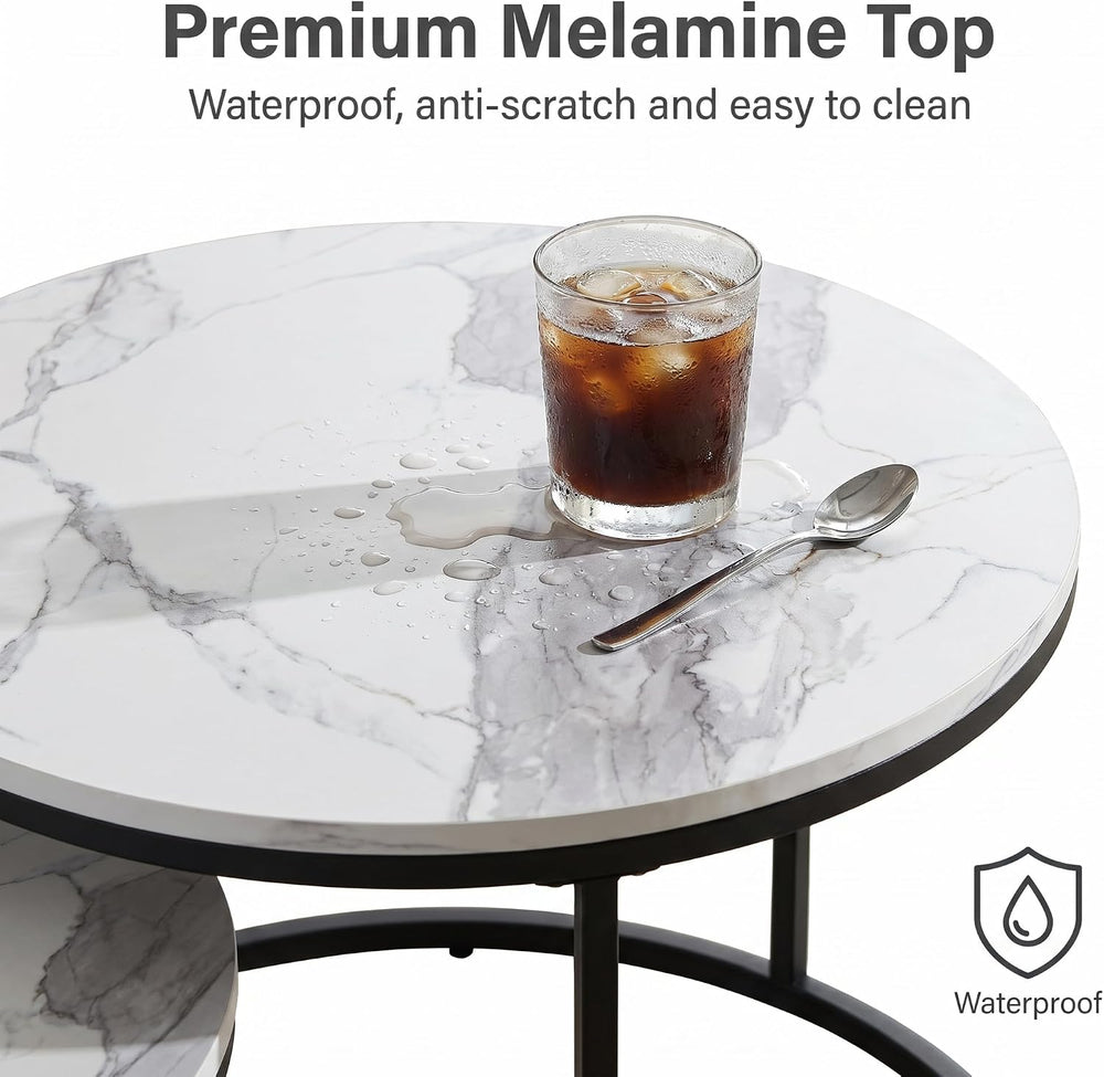 Living Room Side Table, Round Coffee Tables for Living Room, Modern Nesting D...