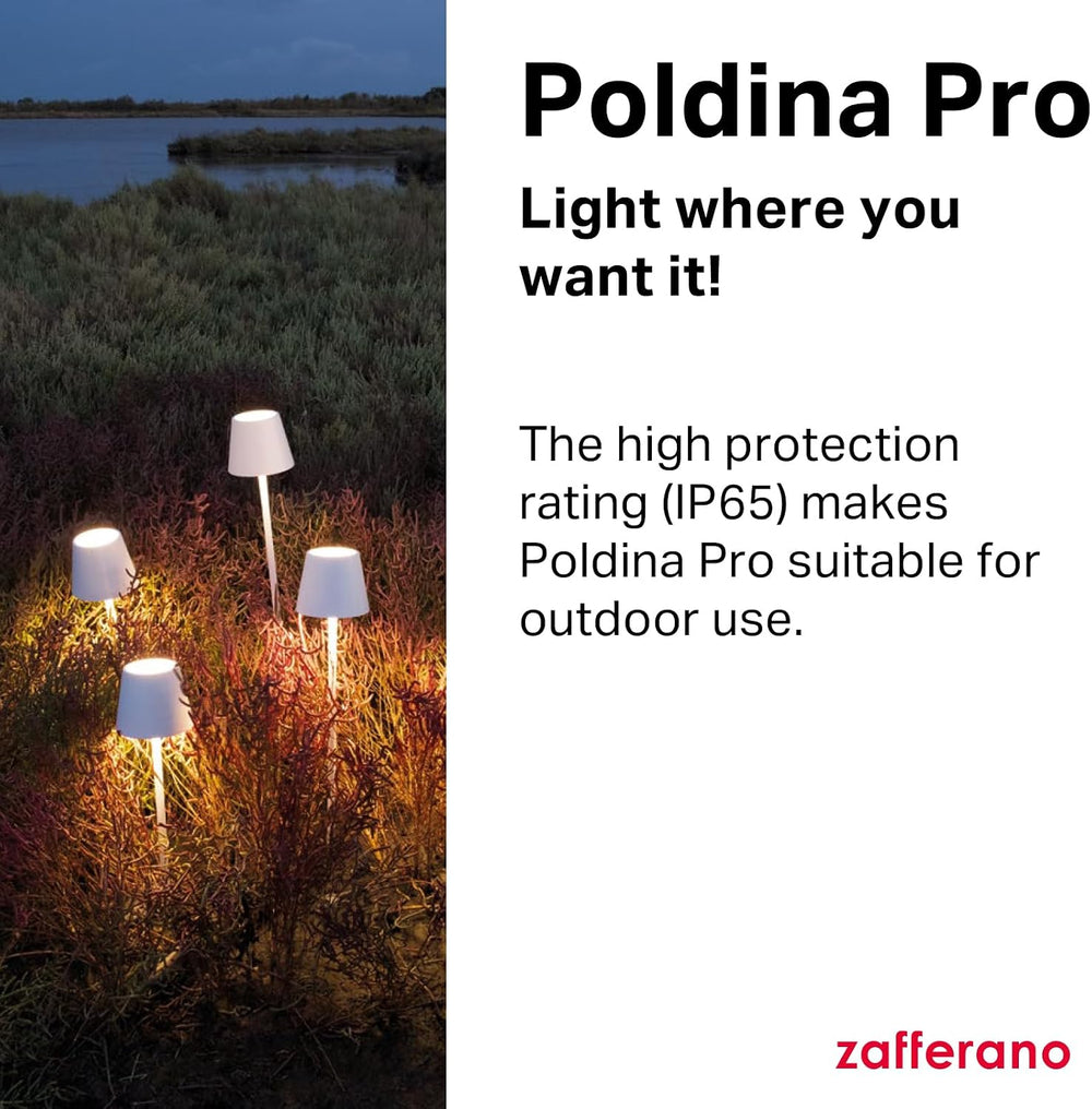 Zafferano, Poldina Pro Lamp, Rechargeable Cordless Table Lamp with Touch Cont...
