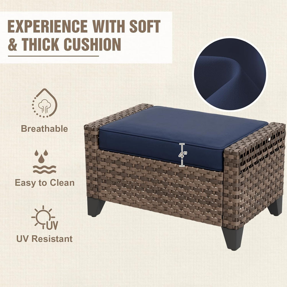 2 Pieces Modern Outdoor Wicker Patio Footstools, Multipurpose PE Rattan Ottom...