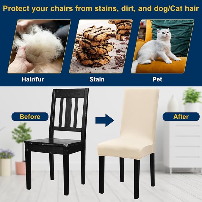 Chair Covers, Stretch Kitchen Dining Room Chair Covers Set of 6, Removable Wa...