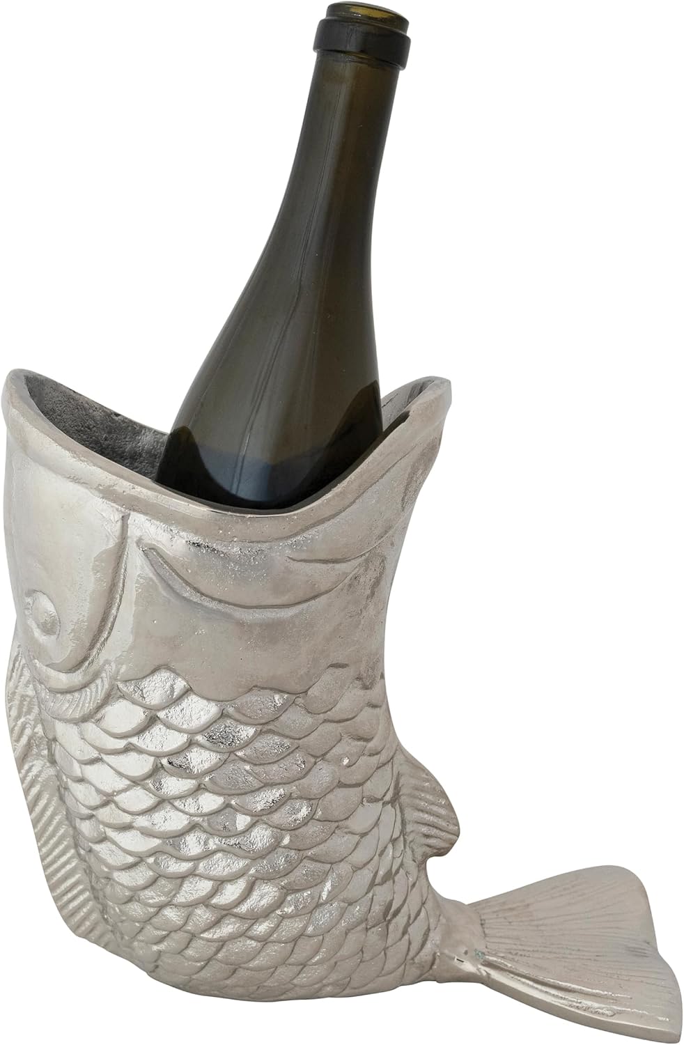 Creative Co-Op Cast Aluminum Fish-Shaped Bottle Holder, Nickel Finish