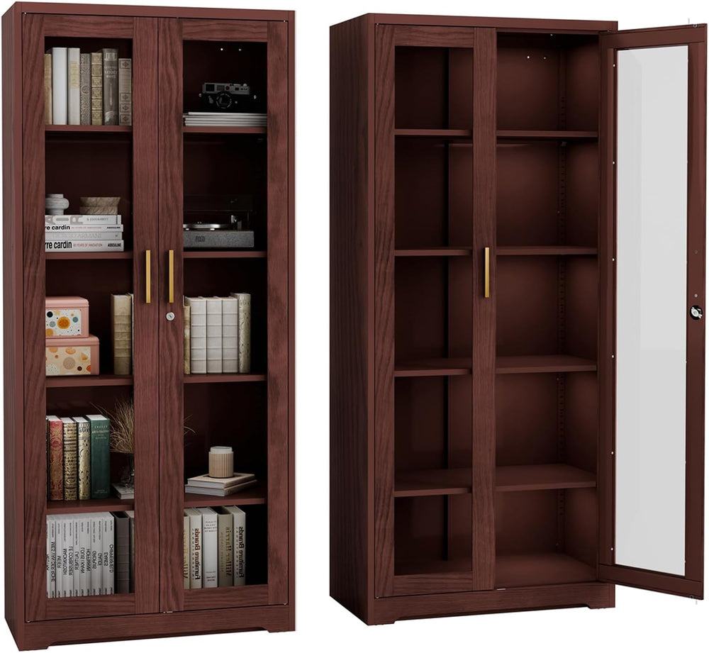 Display Cabinet with Glass Doors,71" Metal Curio Cabinets with 4 Adjusta...