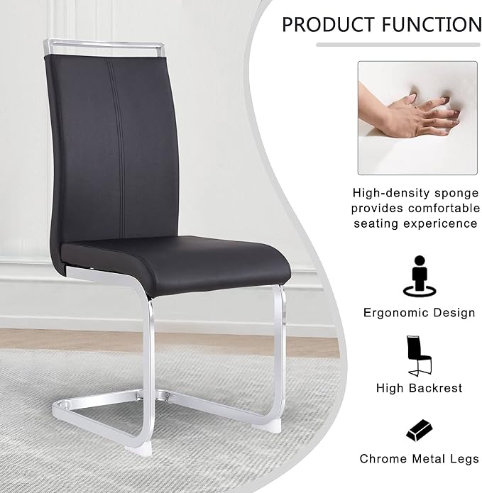 AZmac Modern Leather Dining Chairs Set of 4,Armless Kitchen Chairs,Dining Roo...