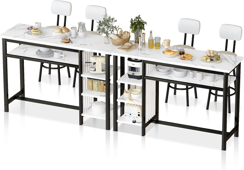 AWQM 3-Piece Bar Table and Chairs Set, Modern White Faux Marble Table with 2 ...