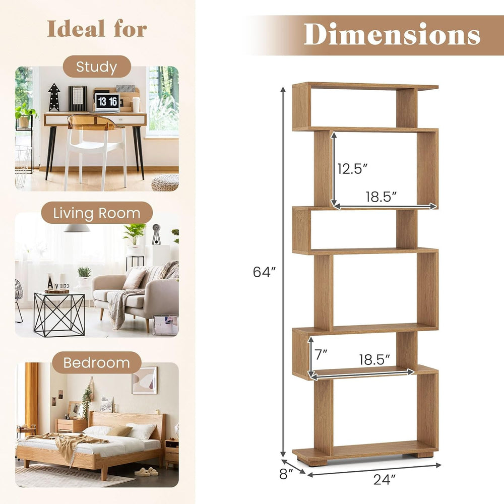 GIANTEX 6-Tier Geometric Bookshelves Set of 2, S-Shaped Bookcase with 2 Anti-...