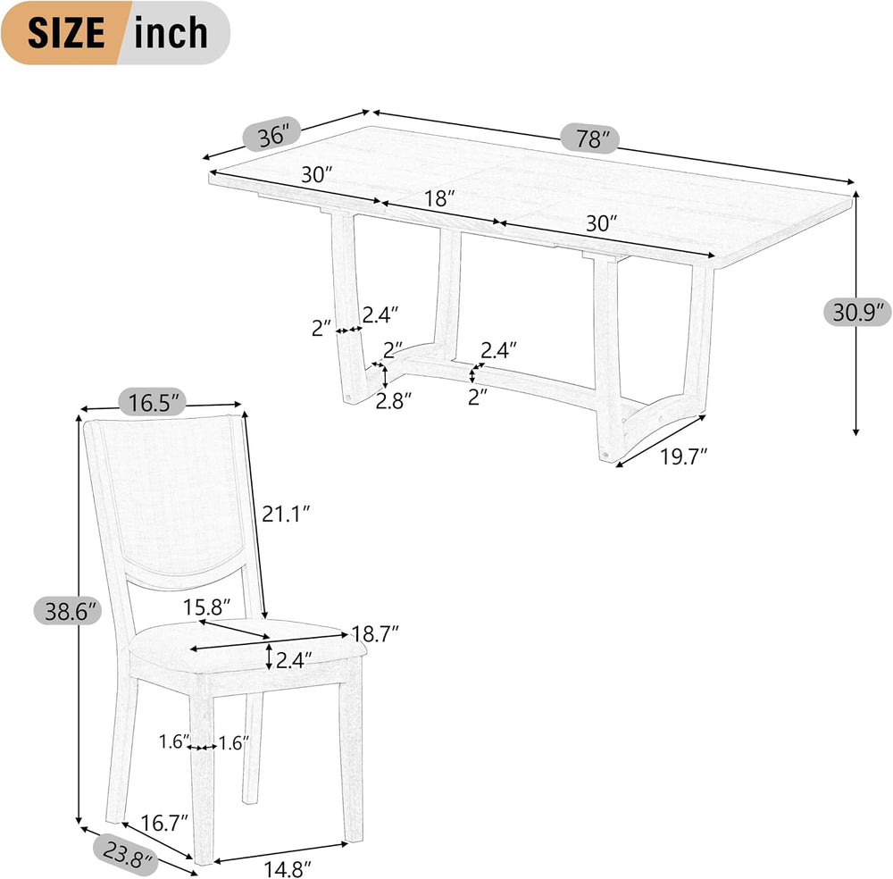 Merax 60"-78" Expandable Dining Table Set for 6, Large 7-Piece Soli...