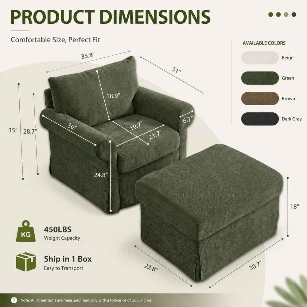 Modern Accent Chairs with Ottoman Set, Olive Green