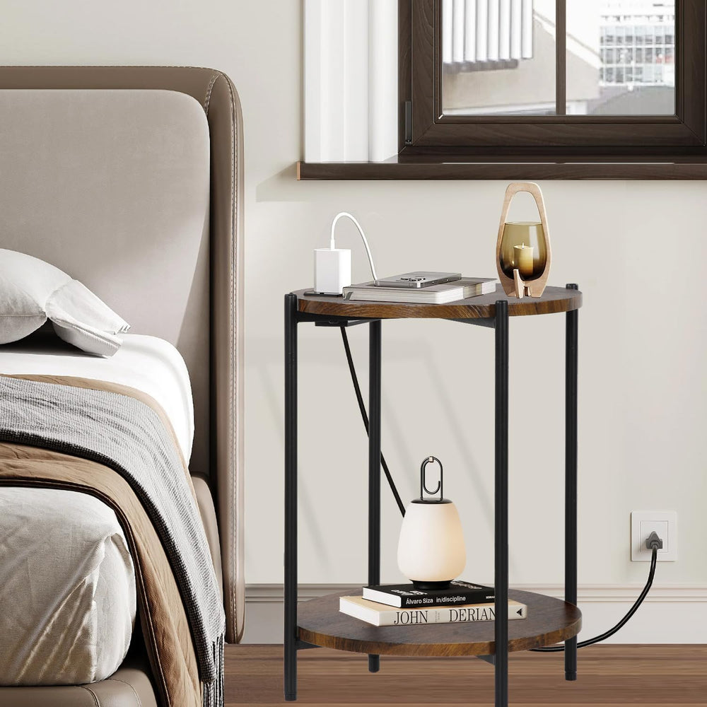Gawicpy 2 Tier Round Side Table, Folding End Tables Coffee Table Simplistic S...