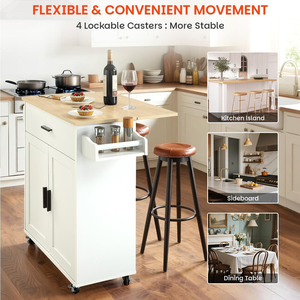Kitchen Island with Storage, Rolling Kitchen Island on Wheels with Scalable,O...
