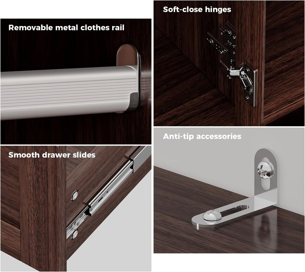 VOWNER 71" H Armoire Wardrobe Closet with 3 Drawers and Mirror