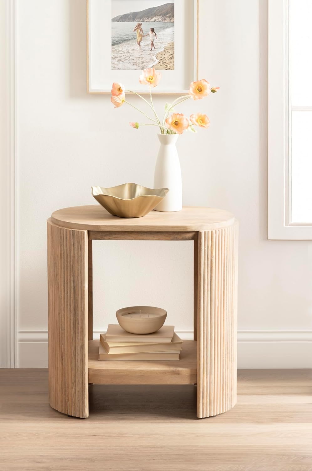 Kate and Laurel Cakora Modern Capsule Ribbed Mango Wood Side Table, 22 x 13 x...