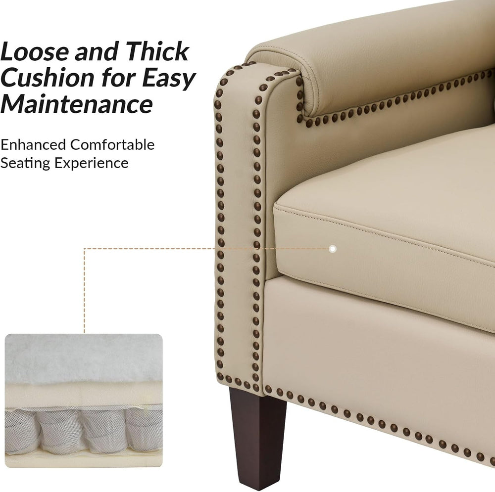 HULALA HOME Genuine Leather Accent Chair Set of 2 with Nailhead Trim, Beige |...