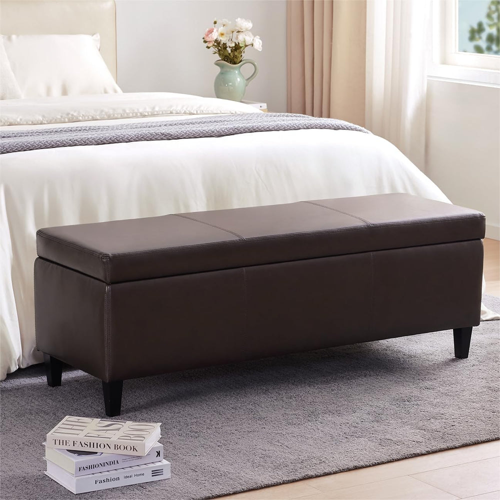 HUIMO Faux Leather Storage Ottoman Bench 50.3 Inch Extra Long PU Upholstered ...