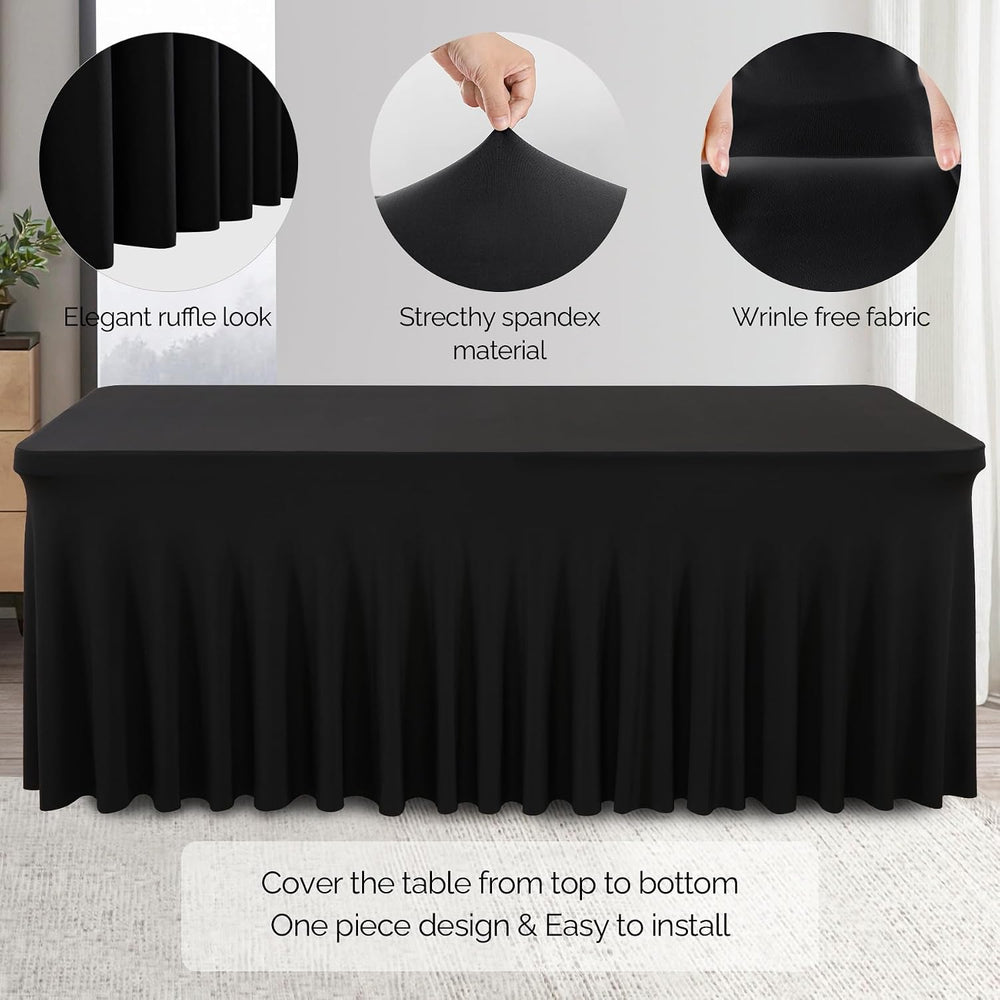 Wish Care 2 Pack Black Spandex Table Cloths - Fitted, Wrinkle Free, 6ft Recta...
