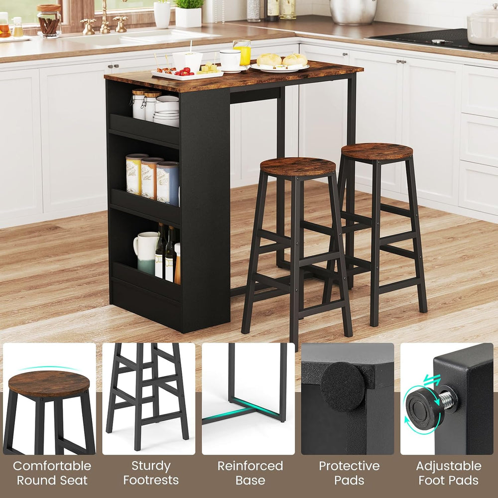 COSTWAY 3-Piece Bar Table Set, 36" Counter Height Breakfast Table with 3...