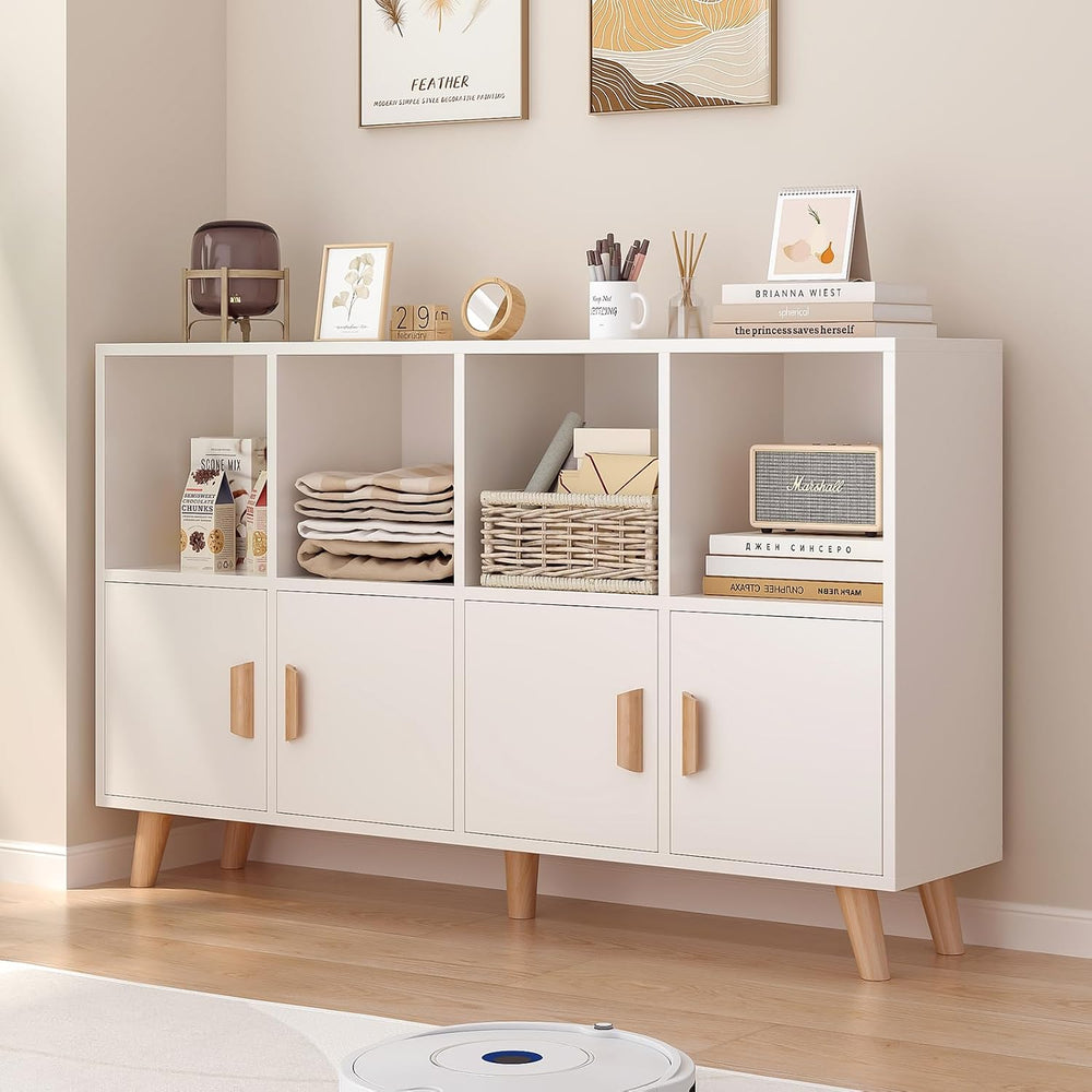 OSCHF 8-Cube Bookcase with Doors, 2-Tier Low Storage Cabient, Warm White