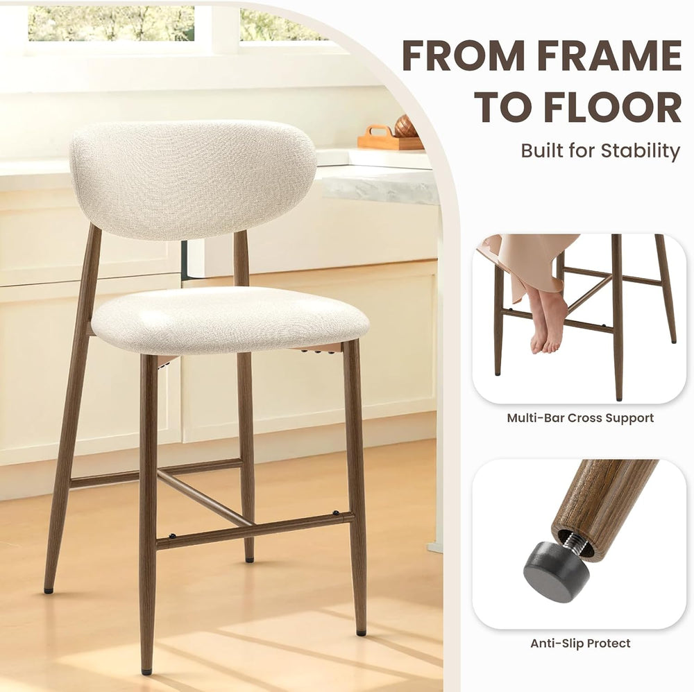 MALOL Counter Height Bar Stools with Backs Set of 2, Beige