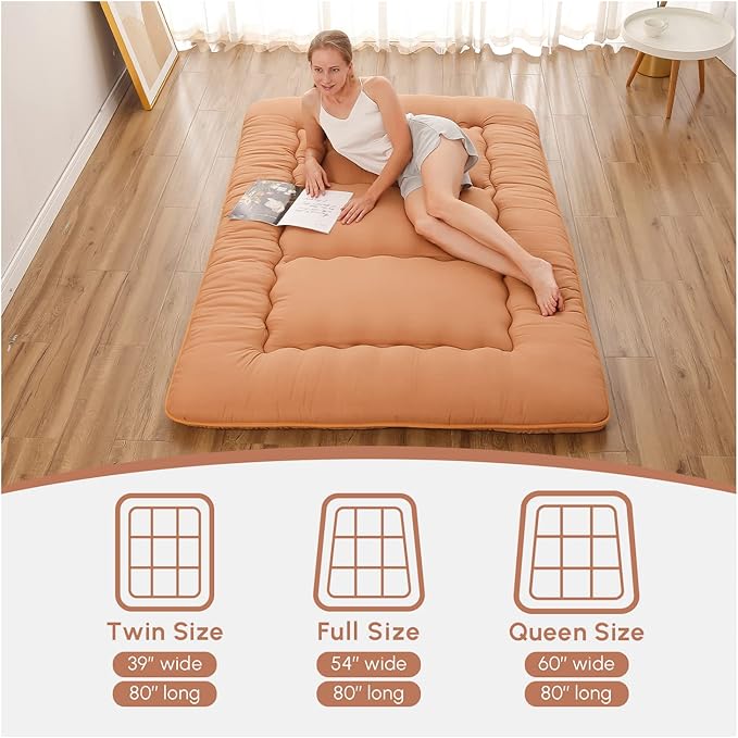 Japanese Floor Mattress, Futon Mattress with Portable Storage Bag and Washabl...
