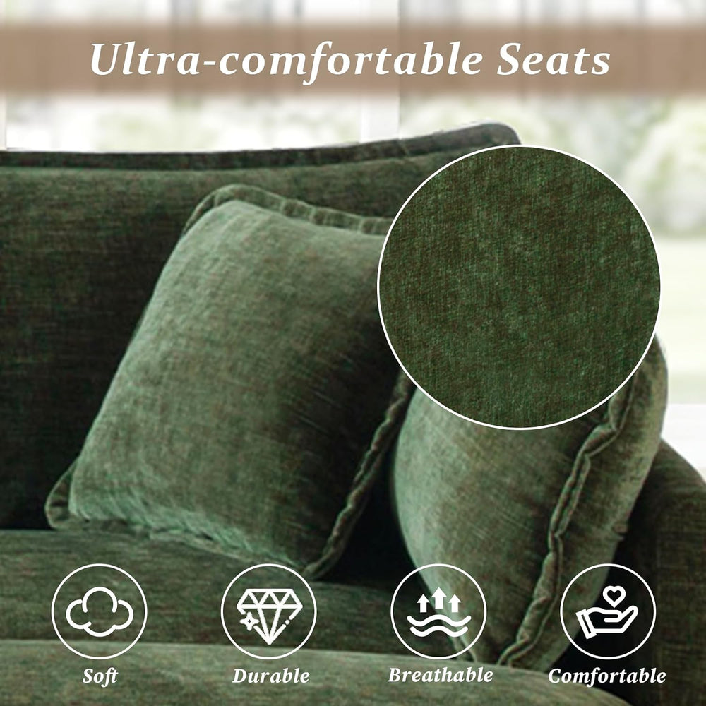 SoarFlash Chenille Sectional Sofa Ottoman,Green