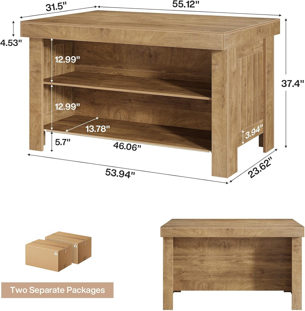 Tribesigns 55" Kitchen Island with Storage & Seating (Natural Brown ...