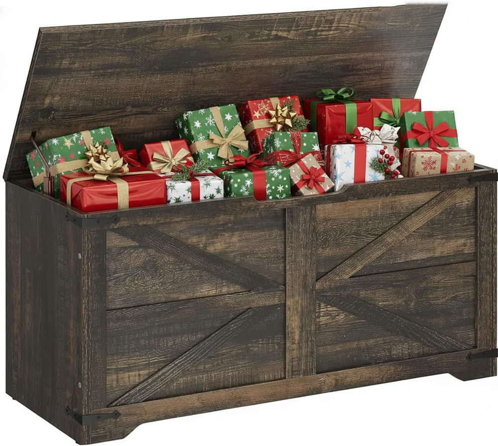 DWVO Wooden Storage Bench, Farmhouse Storage Chest with Safety Hinges, Entryw...