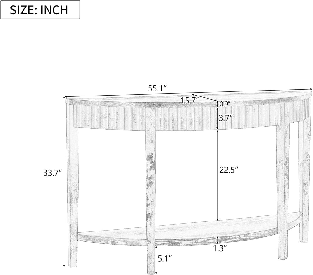 55'' Elegant Half Moon Entryway Table with Wood Veneer and Open Shelf...