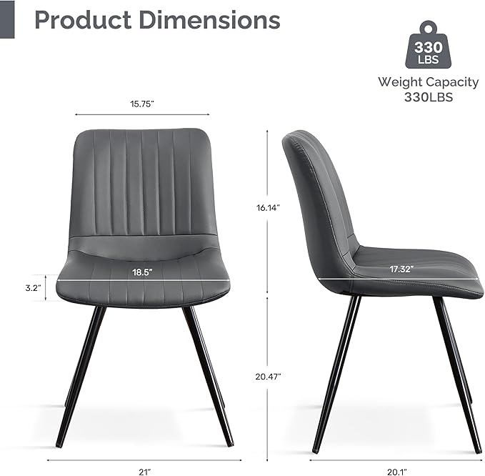 Dining Chairs Set of 2, Modern Dining Chairs with Thick Cushions, PU Leather ...