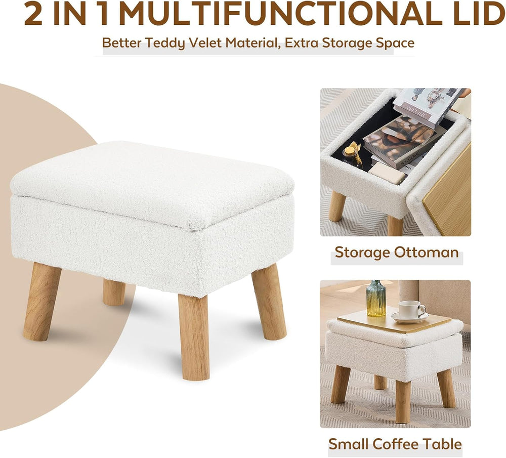 Storage Ottoman, Small Foot Stool Ottoman with Storage, Teddy Velvet Foot Res...