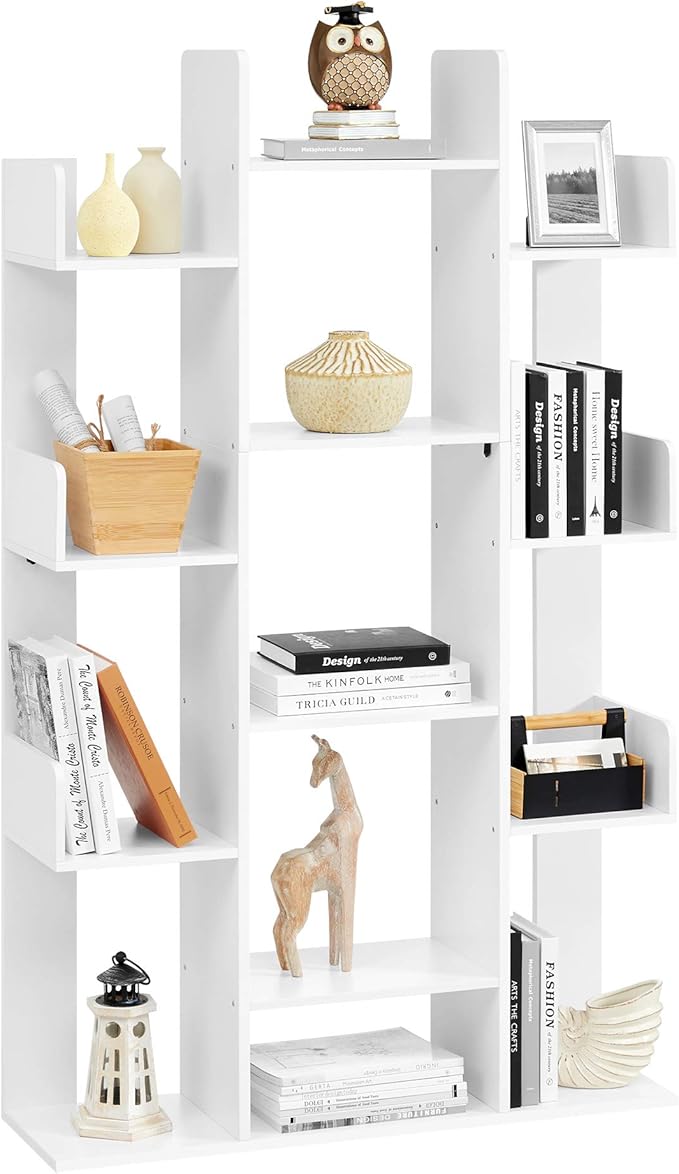 VASAGLE Bookshelf, Tree-Shaped Bookcase with 13 Storage Shelves, Rounded Corn...