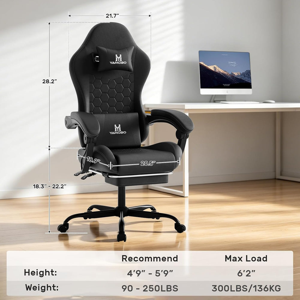 Gaming Chair, Computer Office Chair with Footrest, Adjustable Height & Ba...