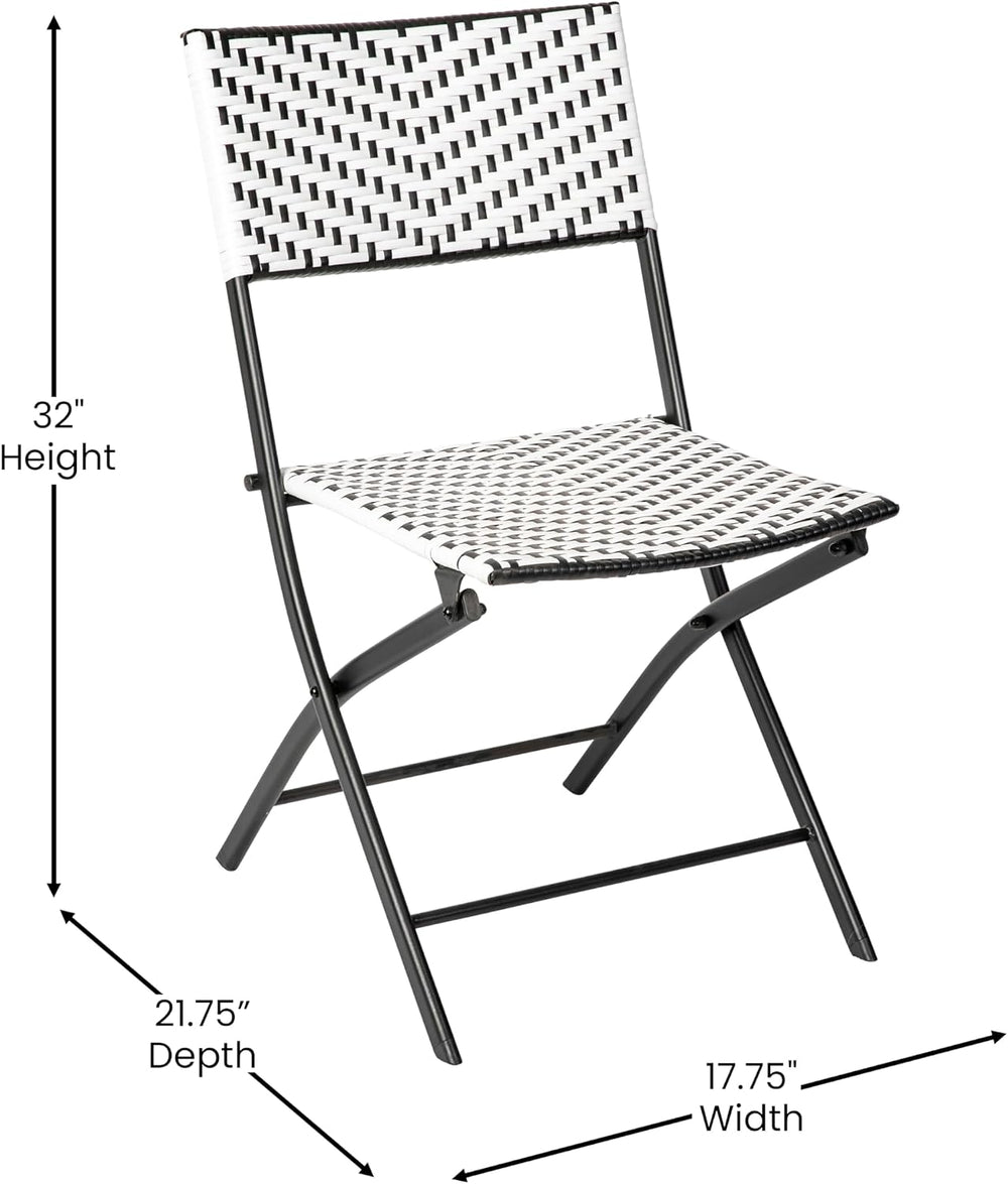 EMMA + OLIVER Black/White Three Piece Folding Bistro Set