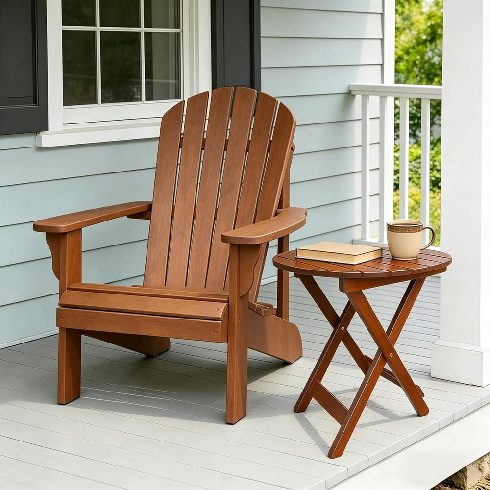 Outdoor Wooden Side Table, Folding Patio End Table, Small Round Furniture Tab...