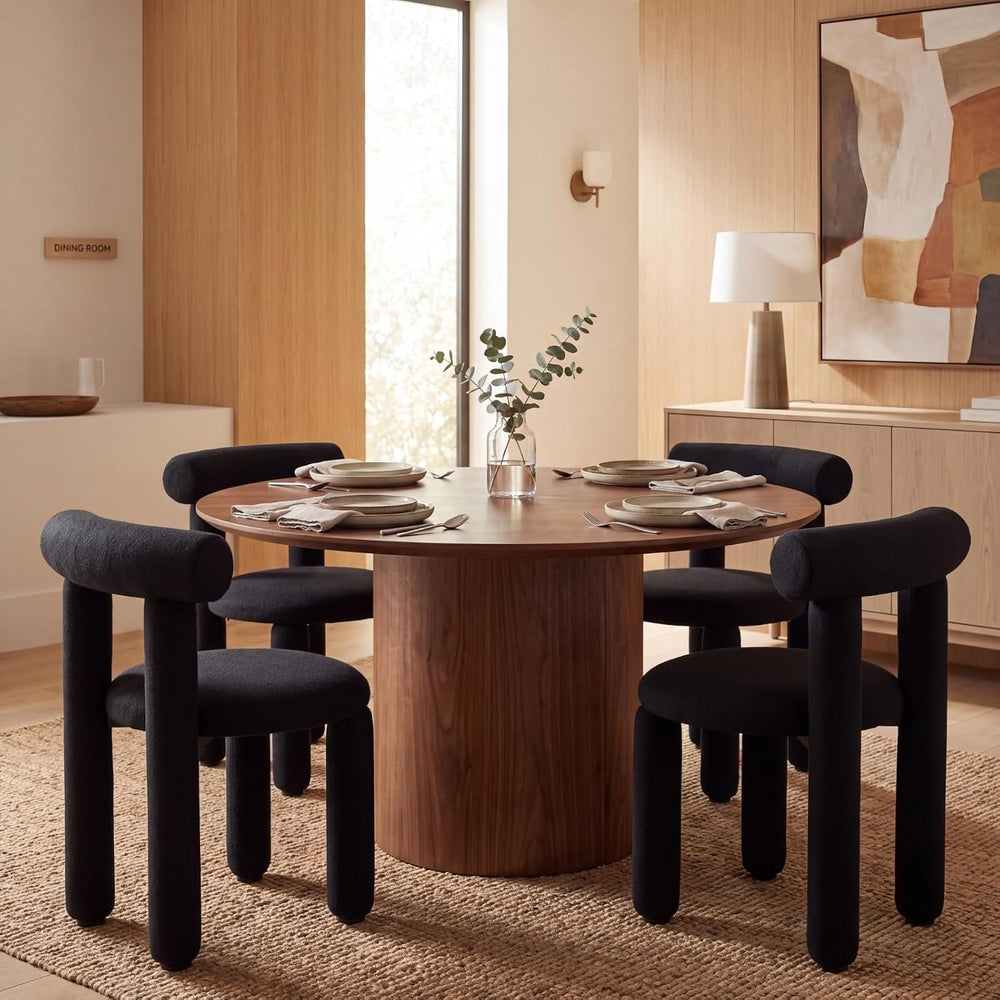 DUOMAY Modern Black Boucle Dining Chairs Set of 4, Sherpa Upholstered Kitchen...