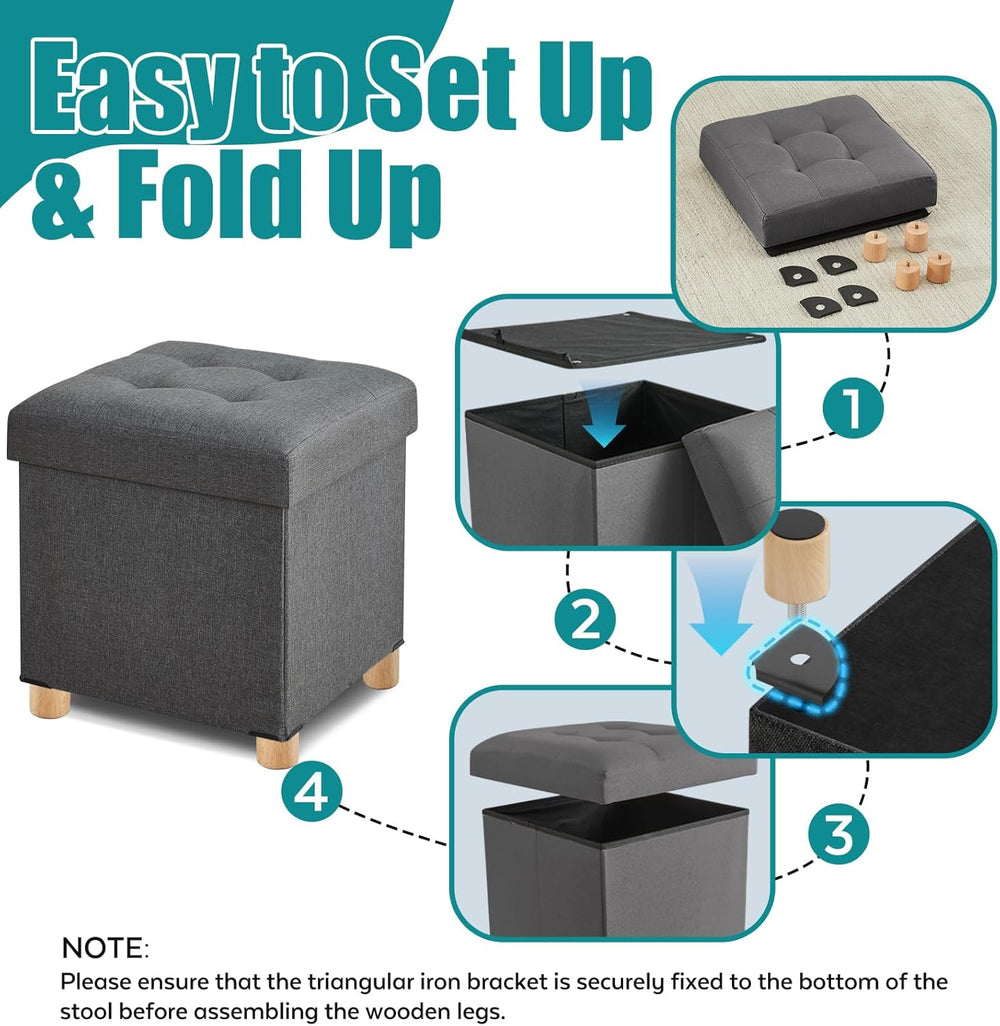 BRIAN & DANY Ottoman with Storage, Square Storage Ottoman for Dorm, Linen...
