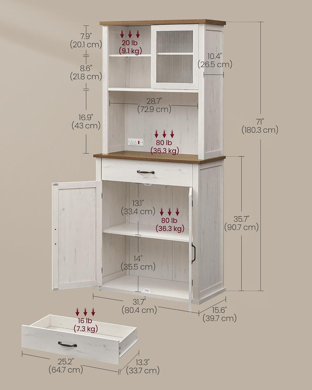 VASAGLE LIRY Collection - 71-Inch Tall Kitchen Pantry Cabinet with Lights and...