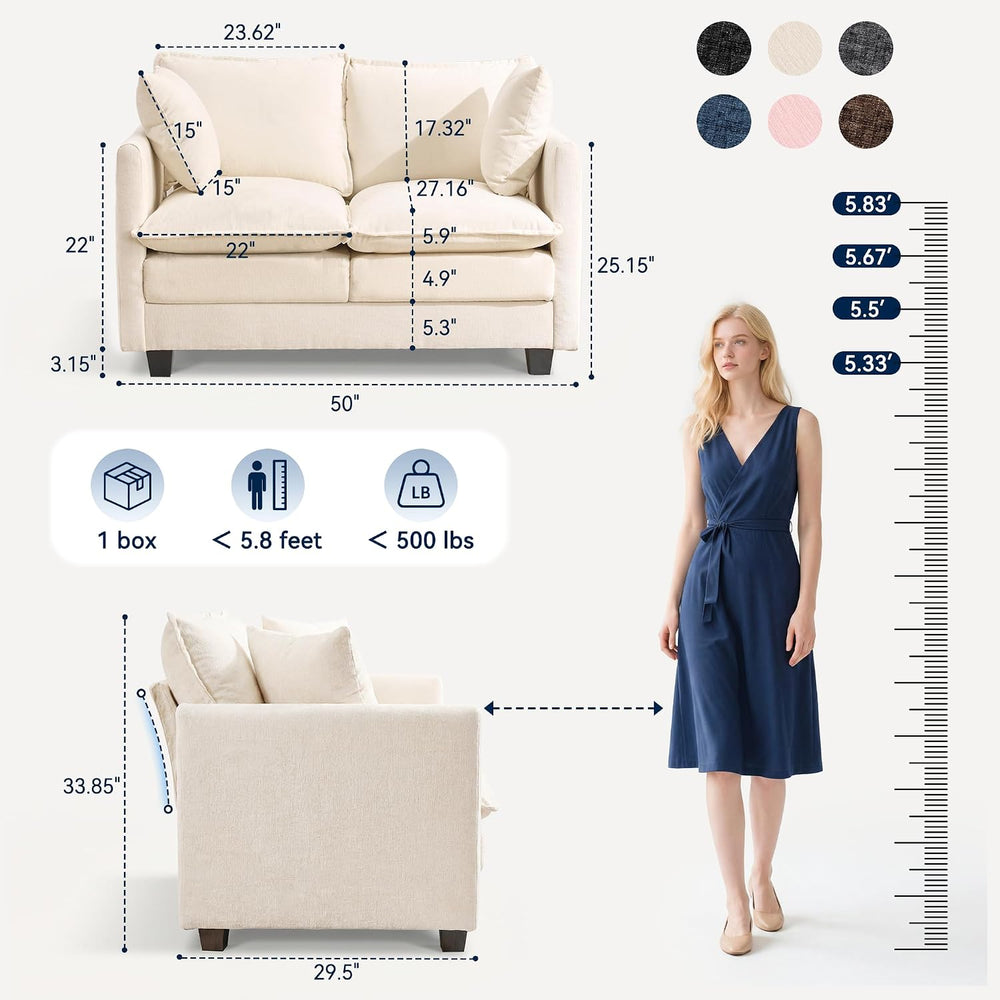 Loveseat Sofa Couch, Small Mini Compact 50" Love Seat 27" Deep Clou...