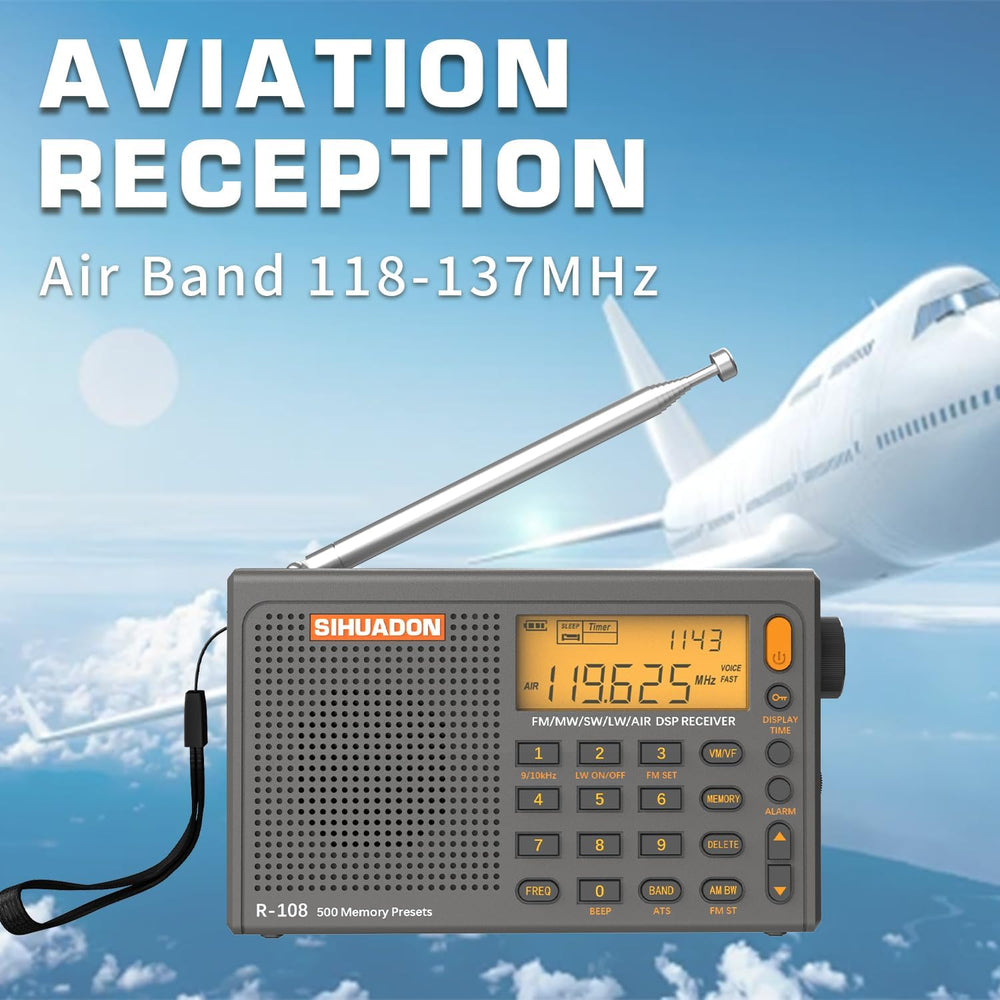SIHUADON R-108 Portable Radio AM FM SW LW Airband, Small Retro Emergency Radi...