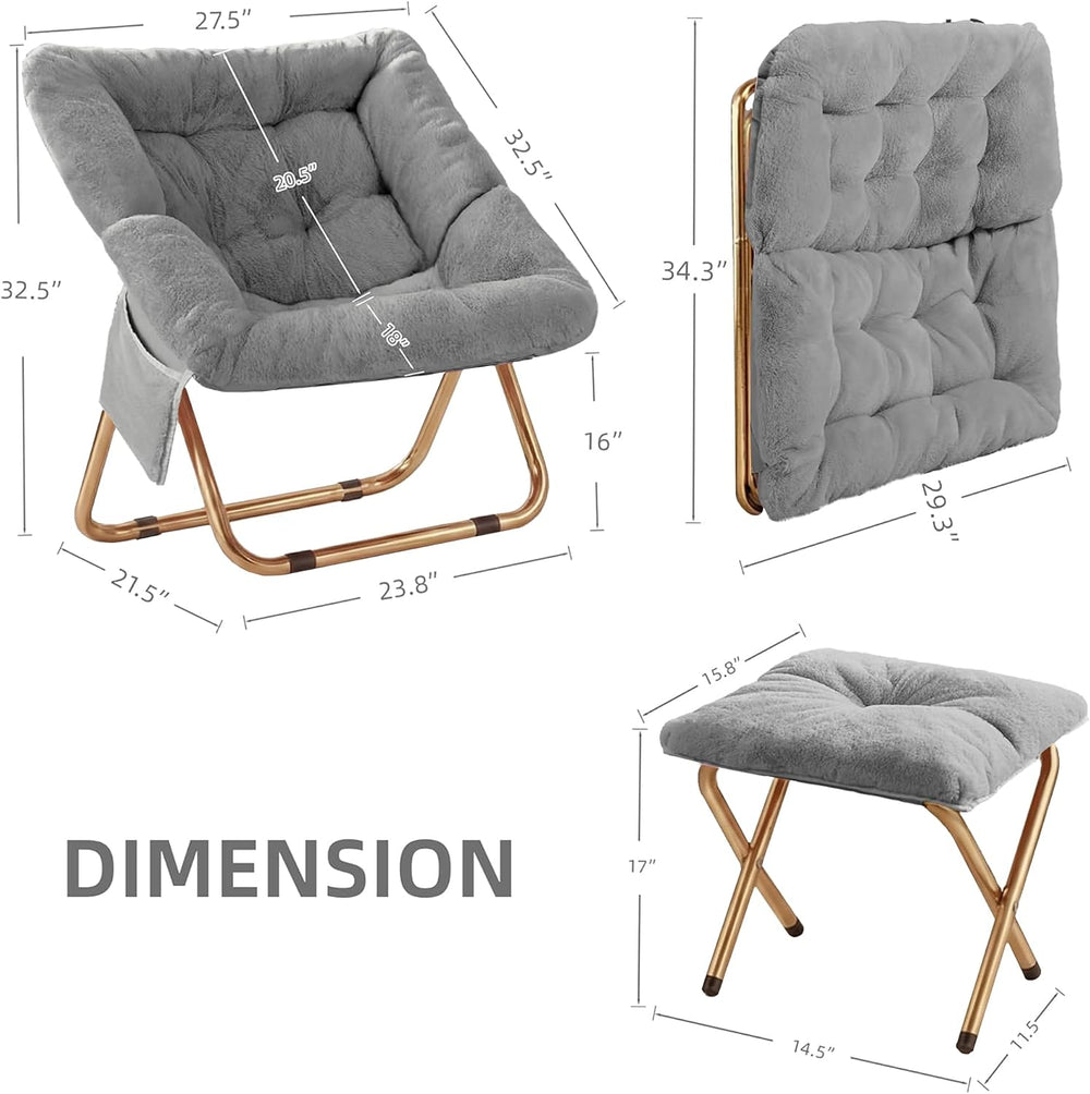 Comfy Saucer Chair, Foldable Living Room Chairs, Soft Faux Fur Lounge Chair f...