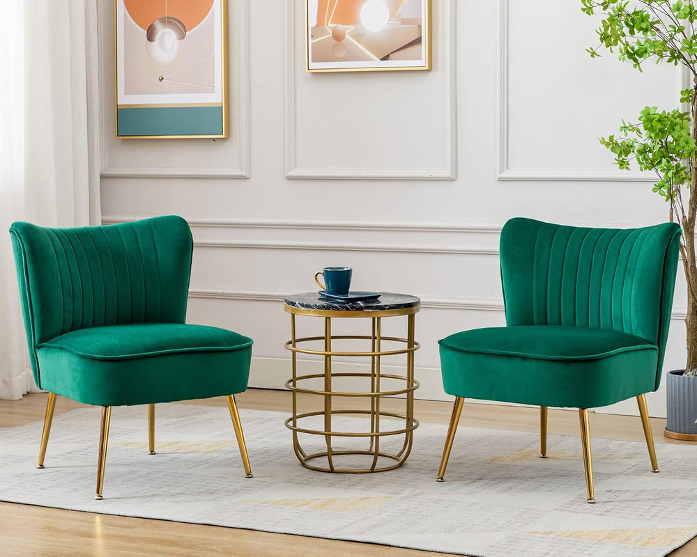 Velvet Accent Chair Set of 2 Comfy Living Room Chairs with Golden Legs Wingba...