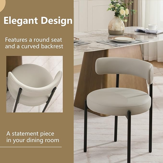 Faux Leather Dining Chairs Set of 4, Upholstered Kitchen and Dining Room Chai...