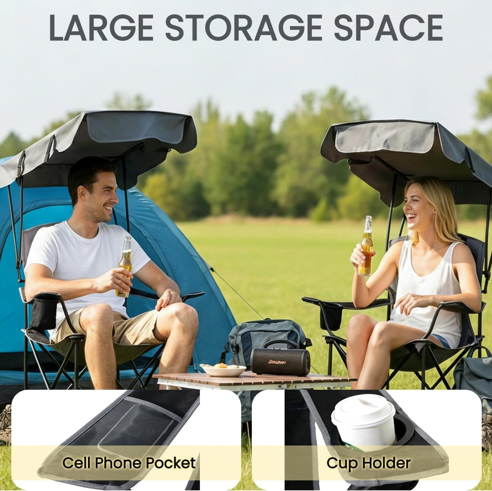FAIR WIND 2 Pack Portable Canopy Camping Chair 380 LBS Capacity Heavy Duty Ov...