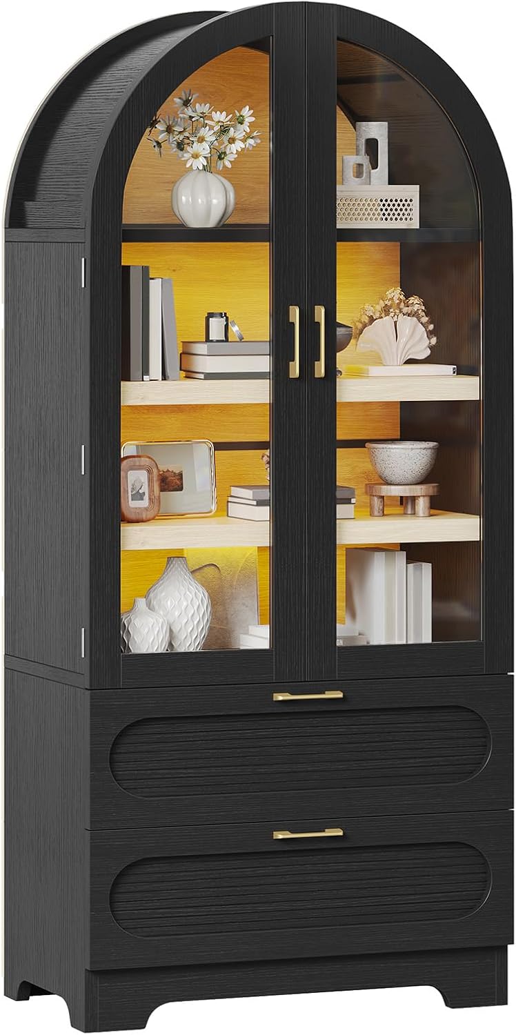 Bestier 71" Arched Kitchen Pantry Cabinet with LED Lights, 15.7" De...