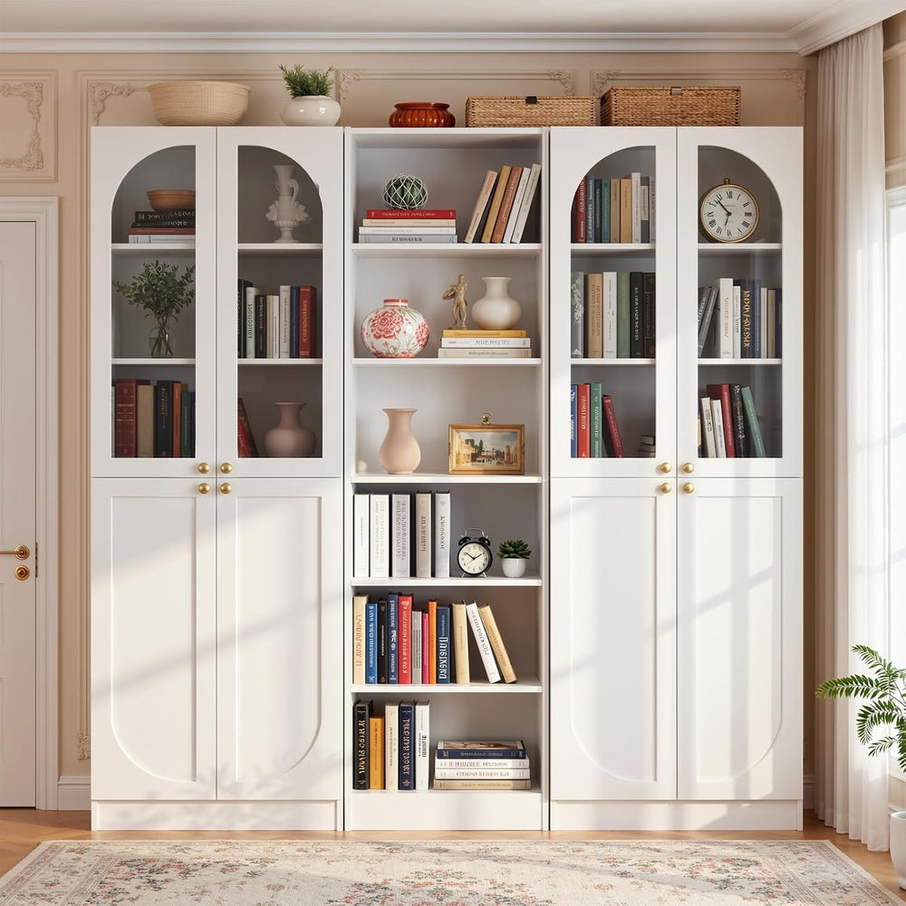 Cyclysio 80" Tall Pantry System with 4 Tempered Glass Doors, Arched Corn...
