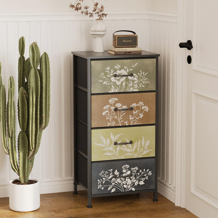 Vintage Floral Narrow 4 Drawers Dresser Nightstand Side Table