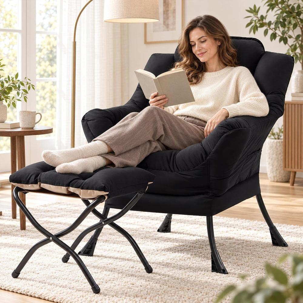 Lazy Chair with Ottoman,Comfy Accent Living Room Chair with Footrest Set