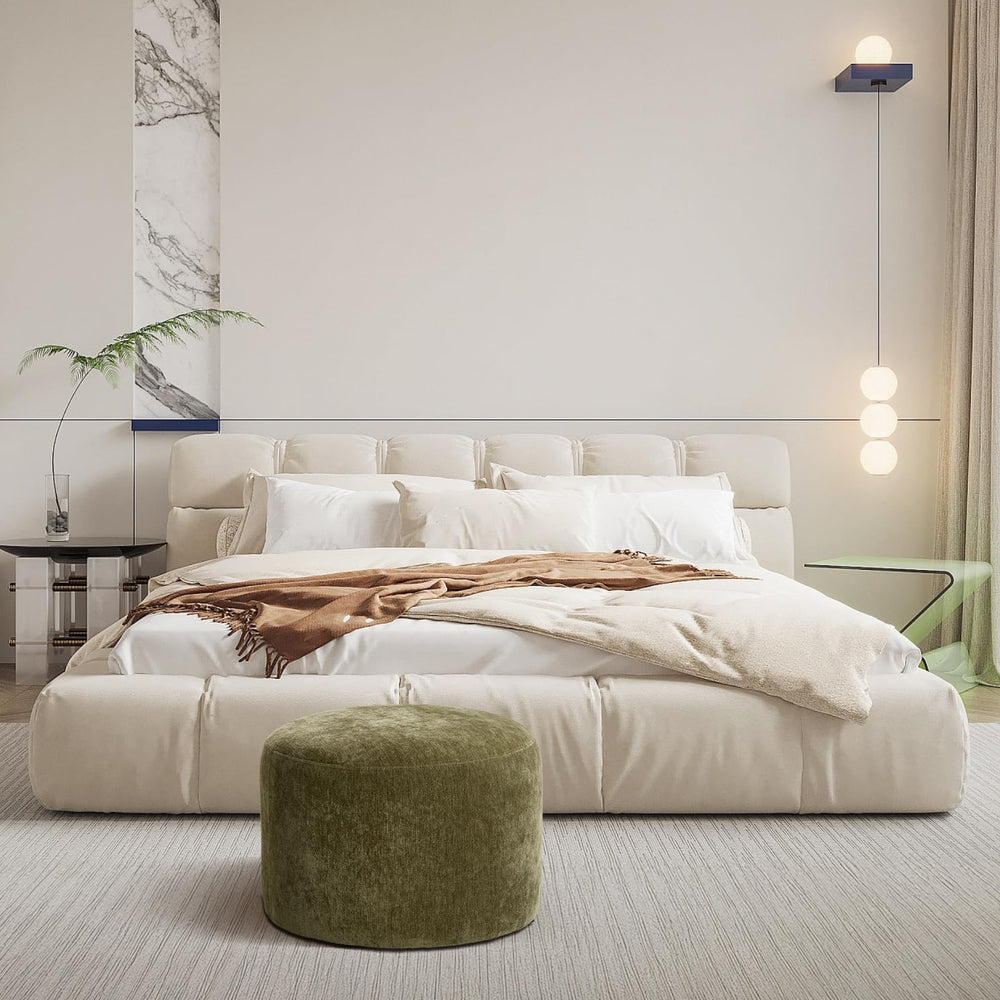 Flouki Pouf Ottoman Footrest, Foot Stools, Modern Round Upholstered Ottomans,...