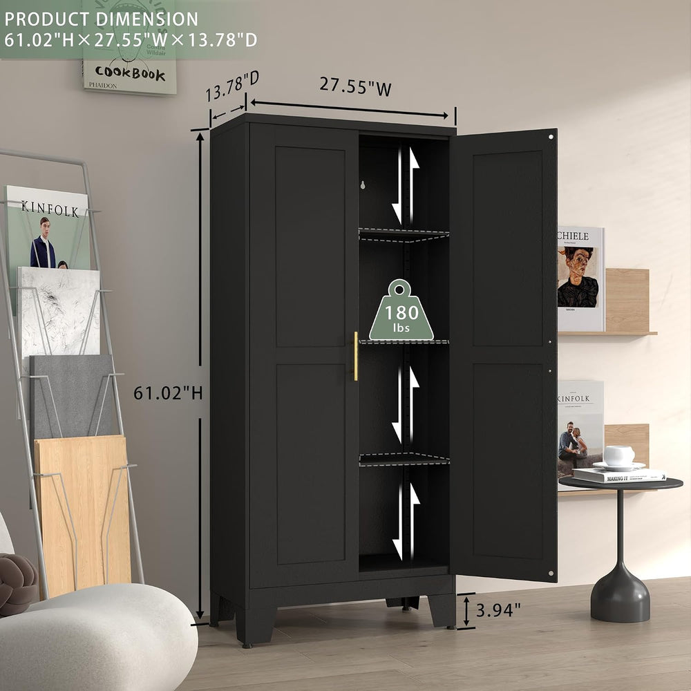 winiowa Pantry Cabinet with Doors and Adjustable Shelves, Metal Kitchen Stora...